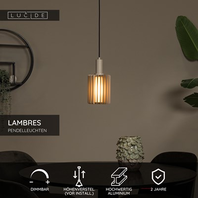 Lucide LAMBRES - Pendelleuchten - Ø 15 cm - 1xE27 - Taupe